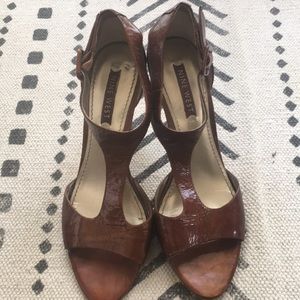 Cognac open toe heels